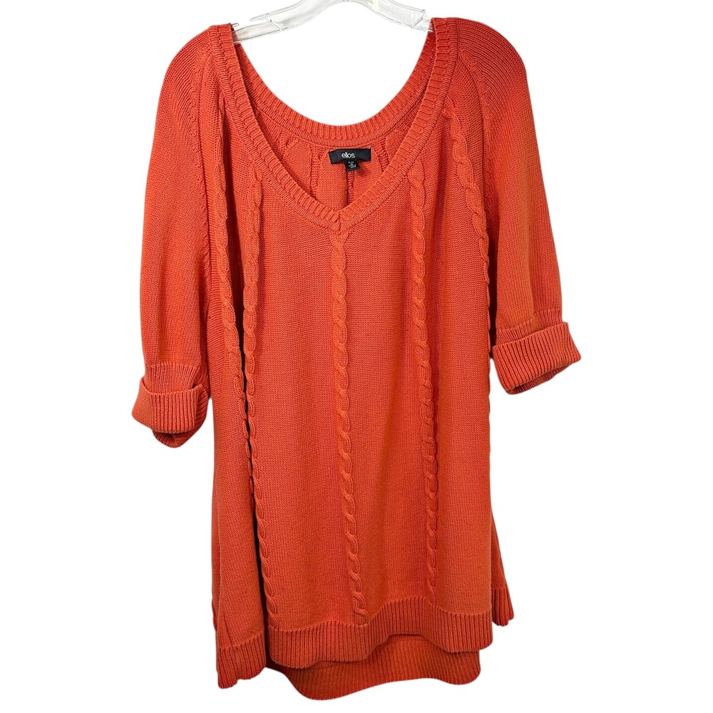 Ellos Plus‎ Size 3X Sweater 30/32 Orange Cotton Cable Knit Fall Pullover C